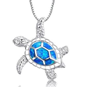 Silver and Opal Turtle Necklace